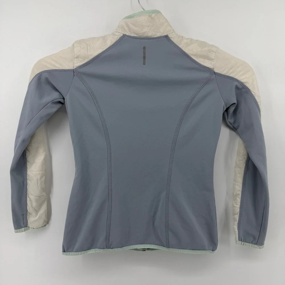 Champion Hybrid Puffer Jacket Womens Small Grey White Full Zip Mock Neck Active